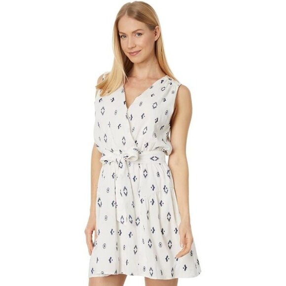 XL Woman SPLENDID NWOT Leighton‎ Embroidered Aztec Blue White Shift Boho Dress - Picture 1 of 9